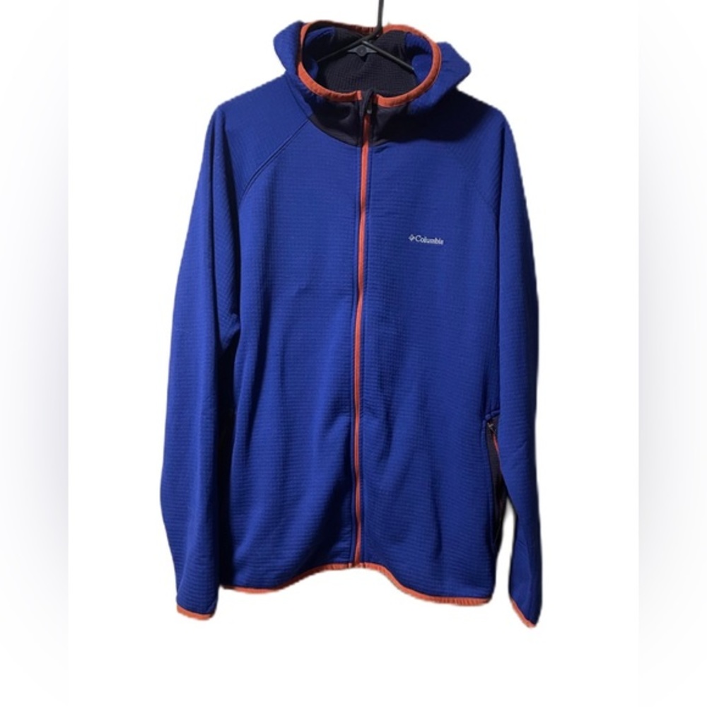 Columbia Omni-Wick Mens Size XL Blue Full Zip  Trail  Hooded Jacket Pockets